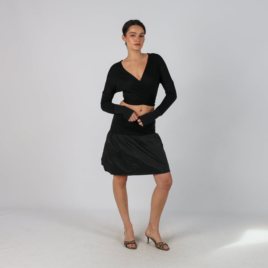 Black Y2K Habana Woven Mini Skirt (S)