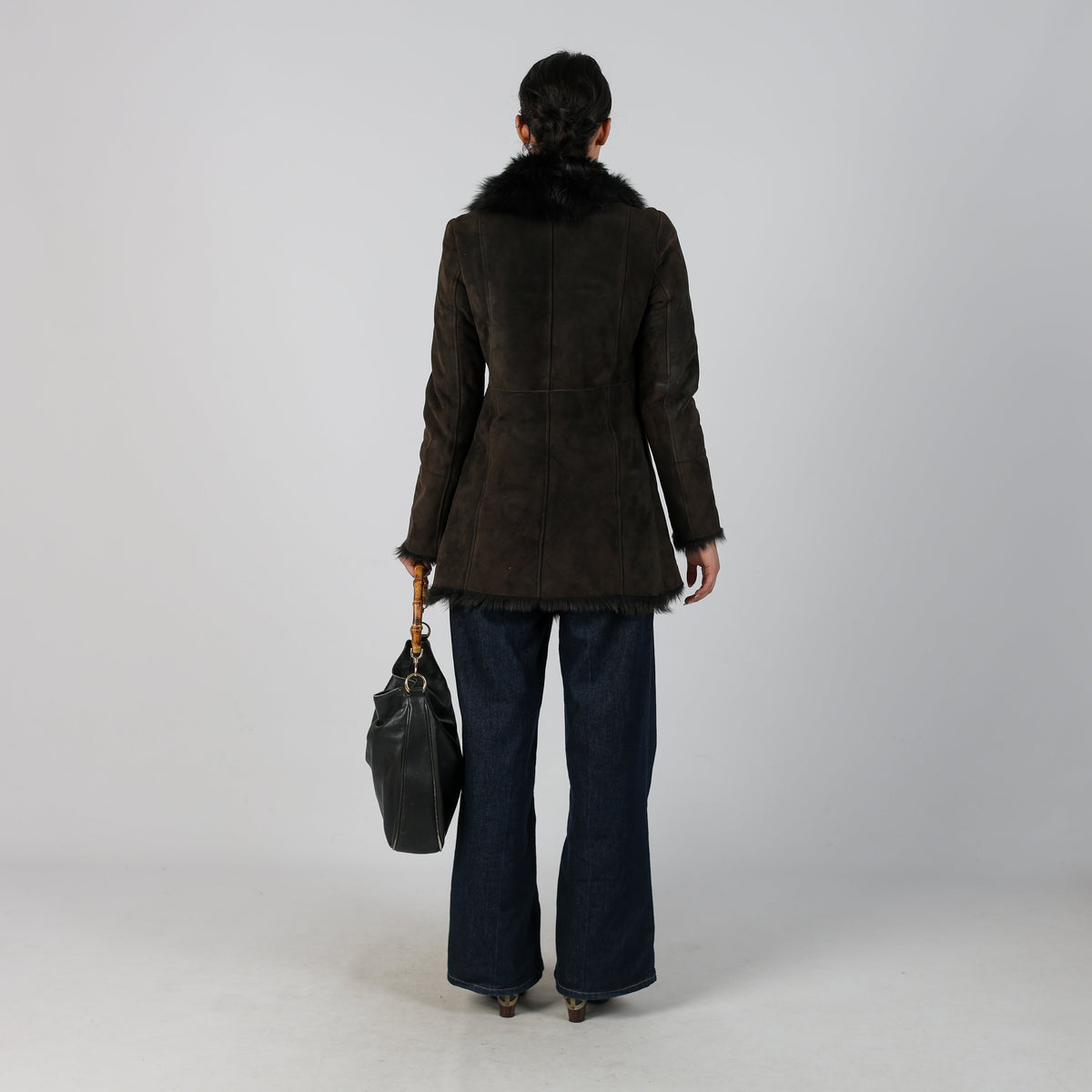 Brown Y2K Patrizia Pepe Afghan Coat Lamb Leather (S)