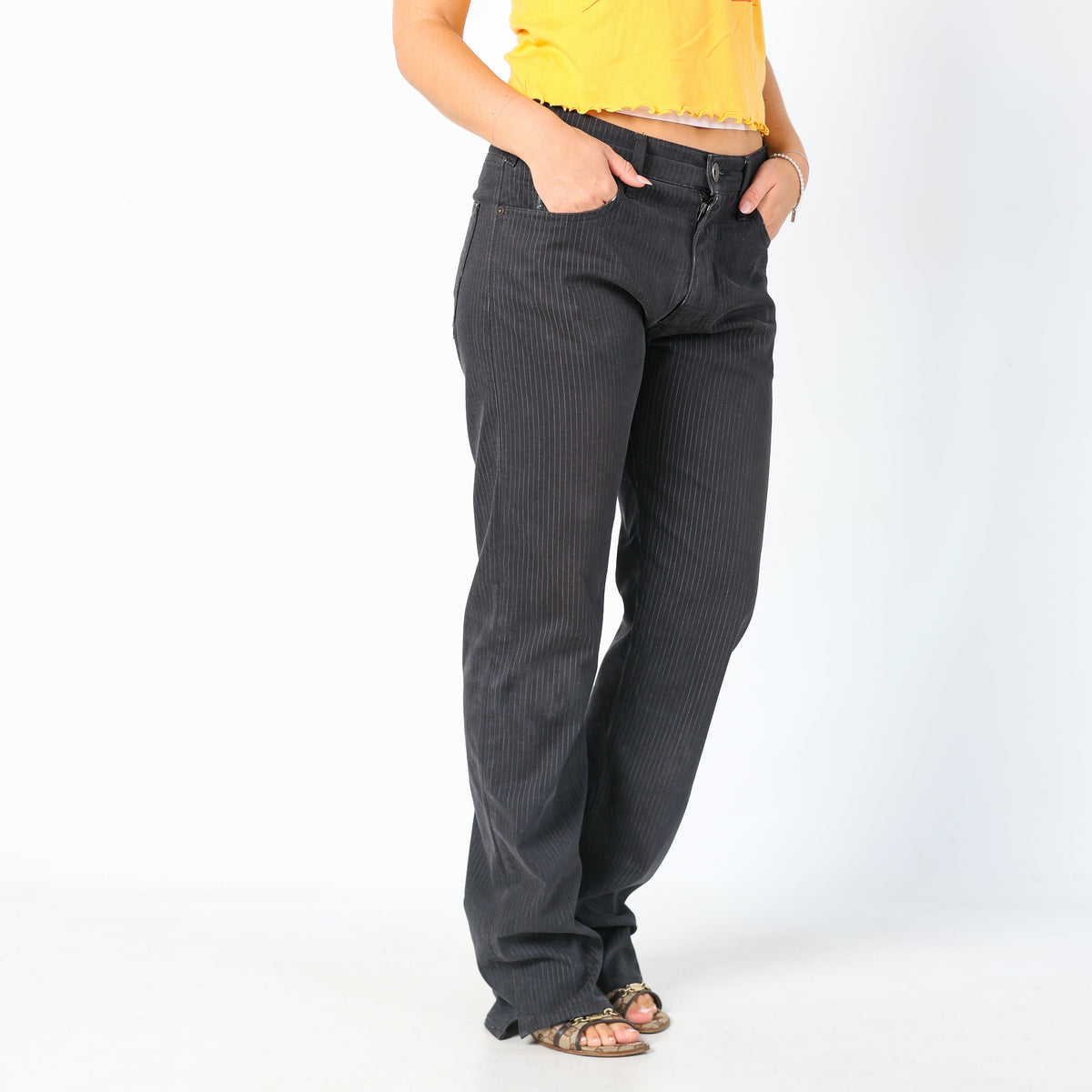 Black Y2K Armani Jeans Formal Trousers Pinstripe (M)
