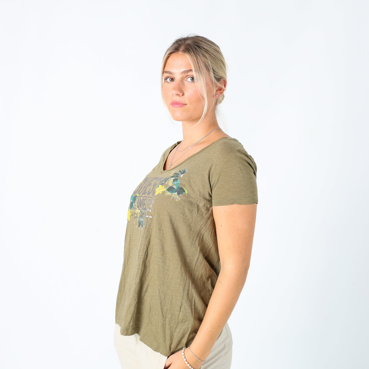 Dark Green Y2K Guess Jeans T-shirt Backless (M)