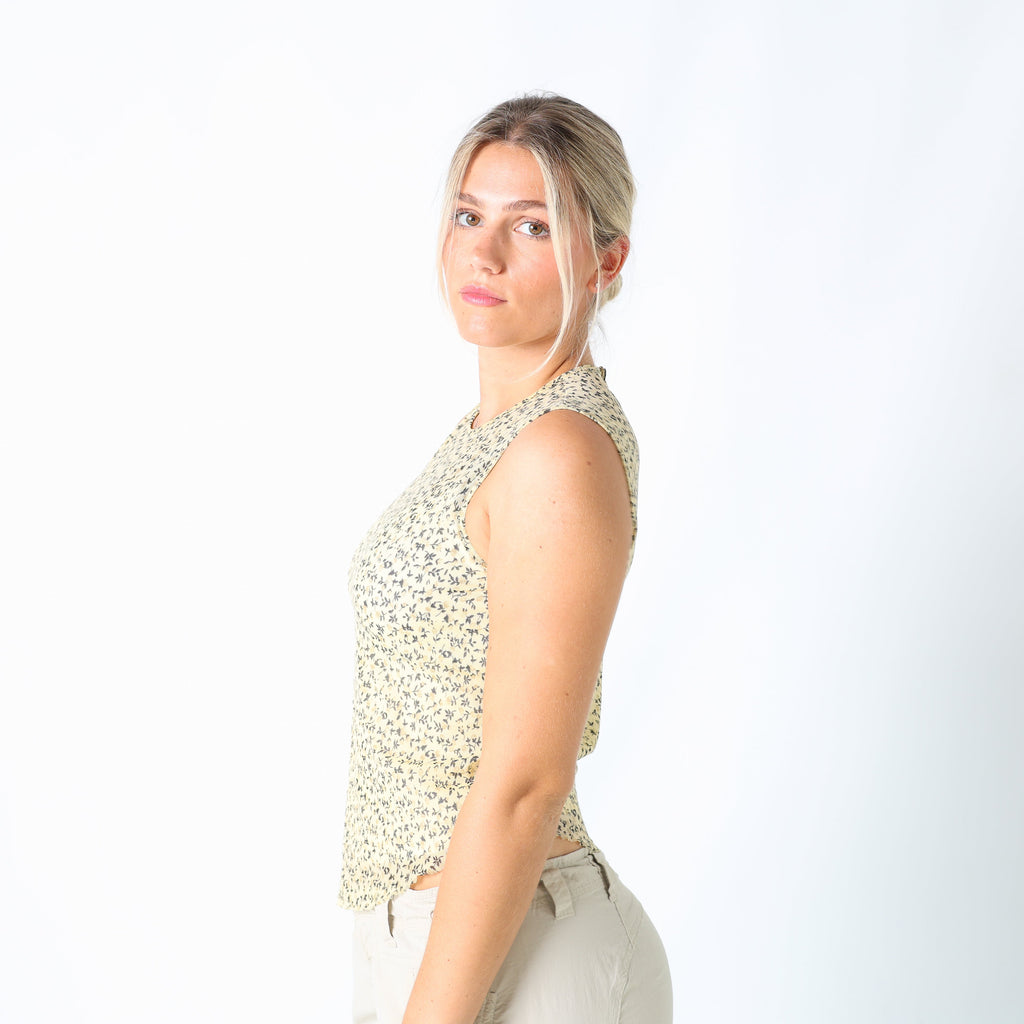 Cream Y2K T-shirt Floral Sheer (M)