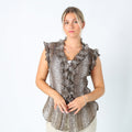 Brown 90s Duohui fushi Blouse Sheer Print (M)