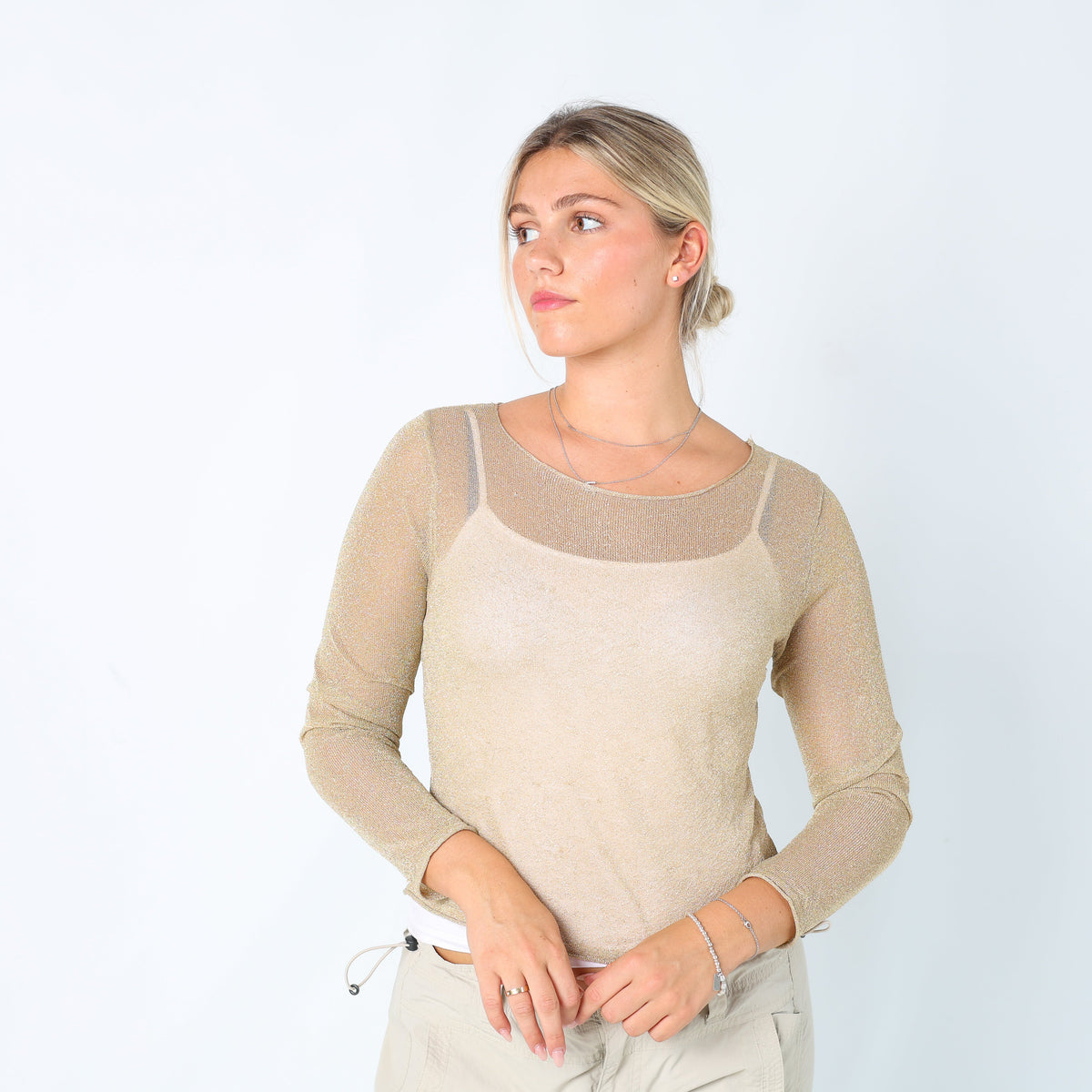 Gold Y2K Mesh Top Sheer (M)