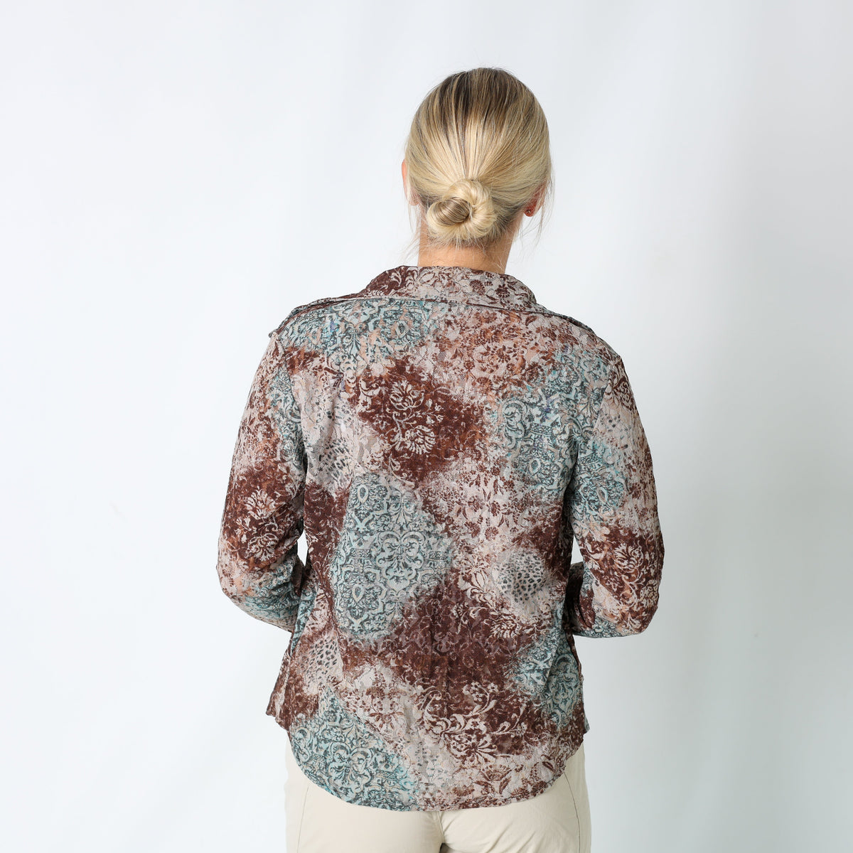 Turquoise Y2K Sorelle Baldi Blouse Lace Sheer (M)