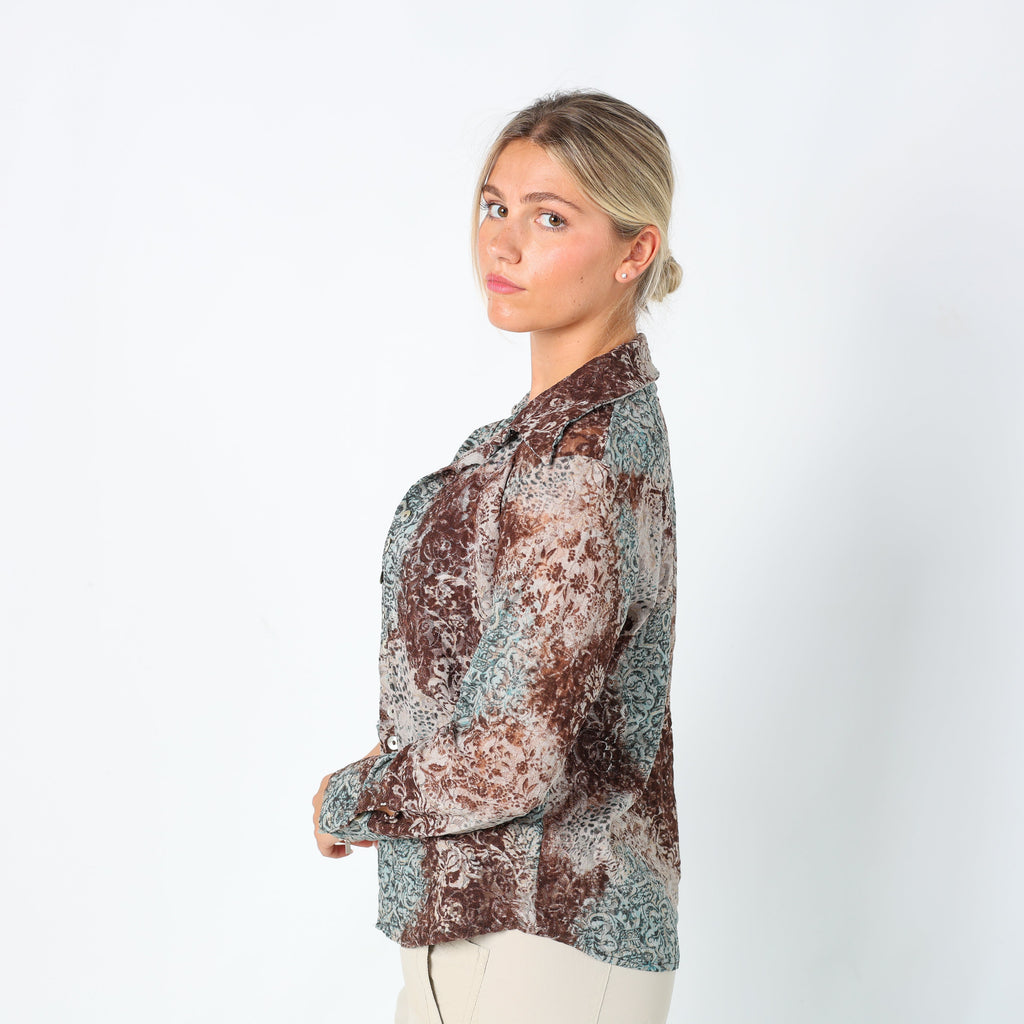 Turquoise Y2K Sorelle Baldi Blouse Lace Sheer (M)