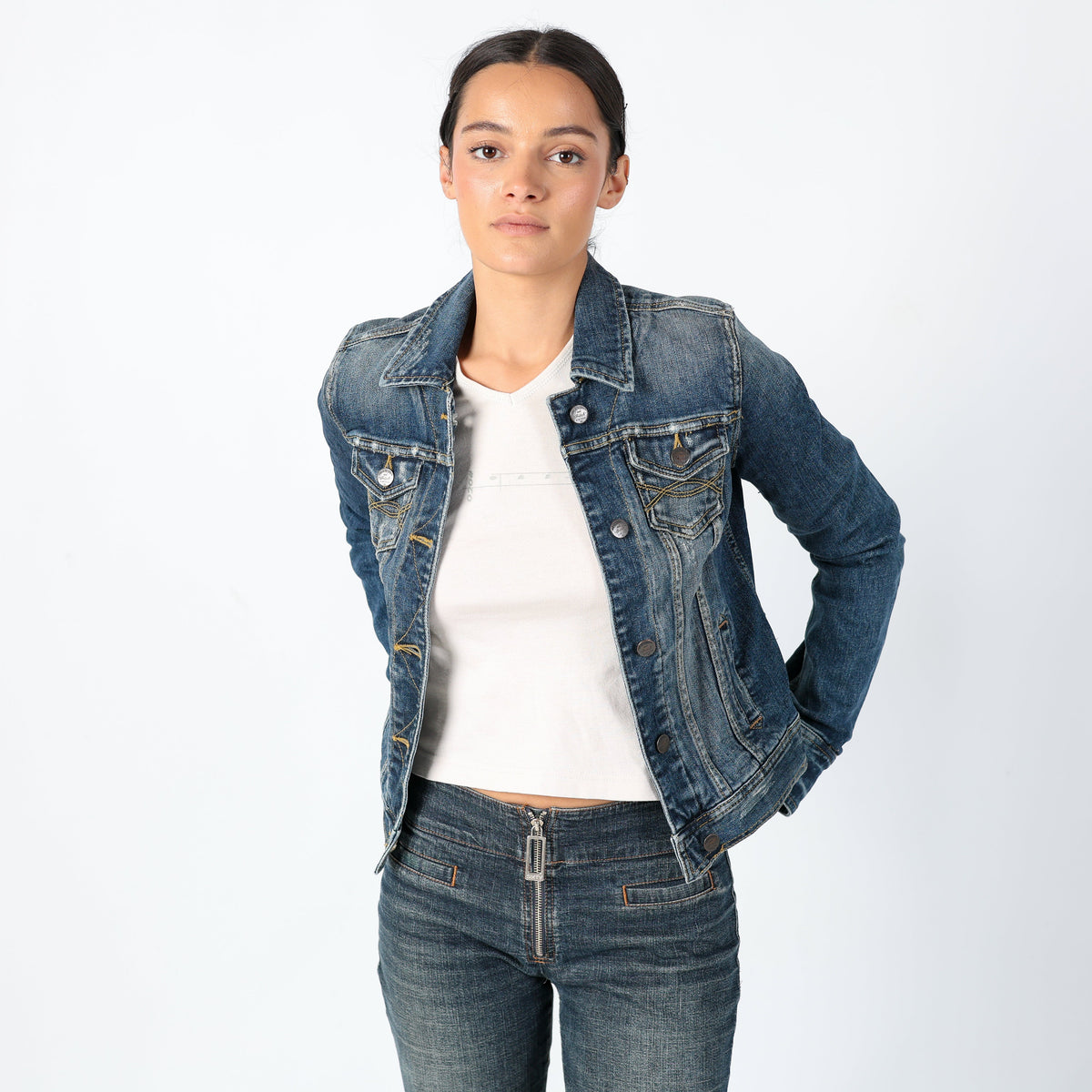 Navy Blue Y2K Abercrombie & Fitch Denim Jacket (S)