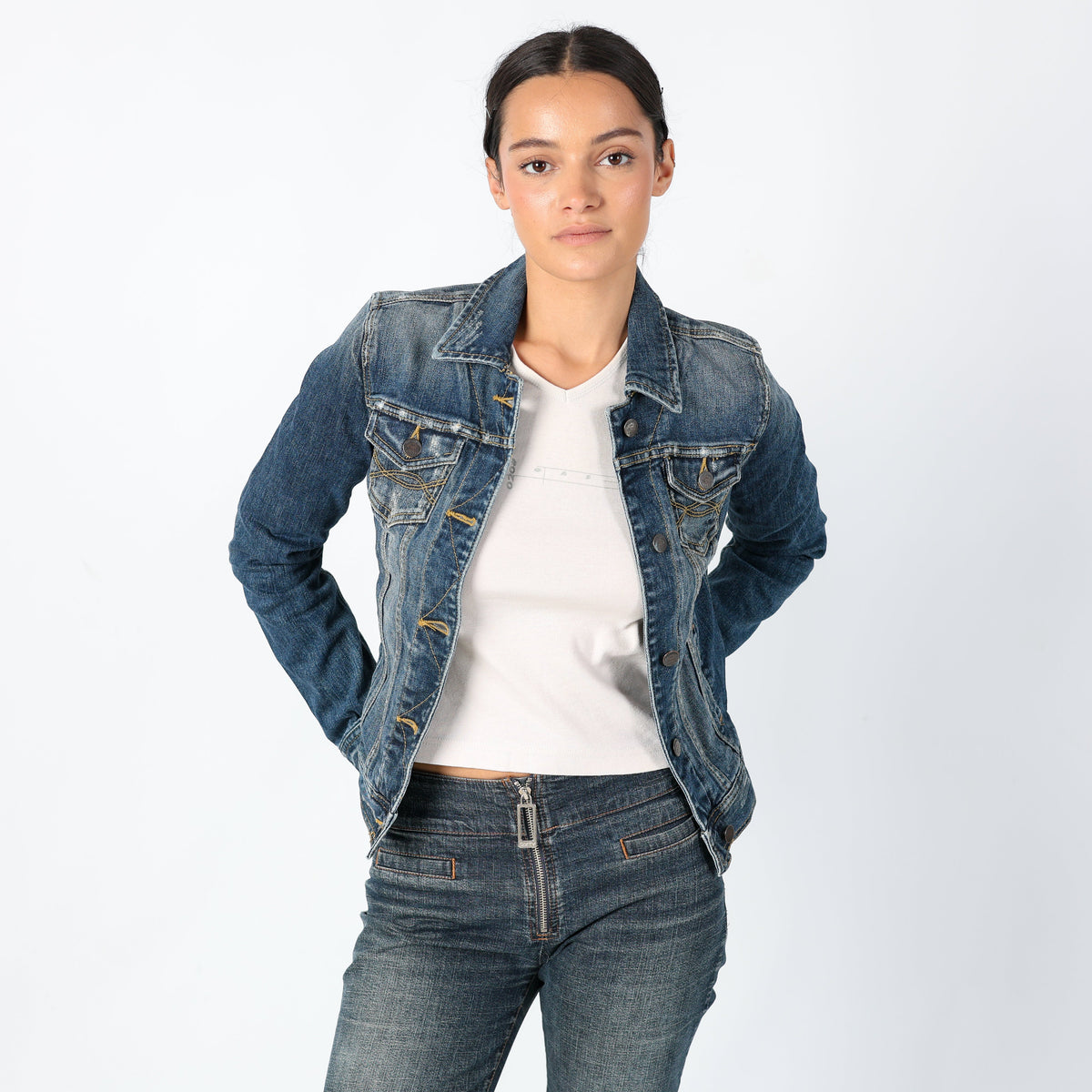 Navy Blue Y2K Abercrombie & Fitch Denim Jacket (S)