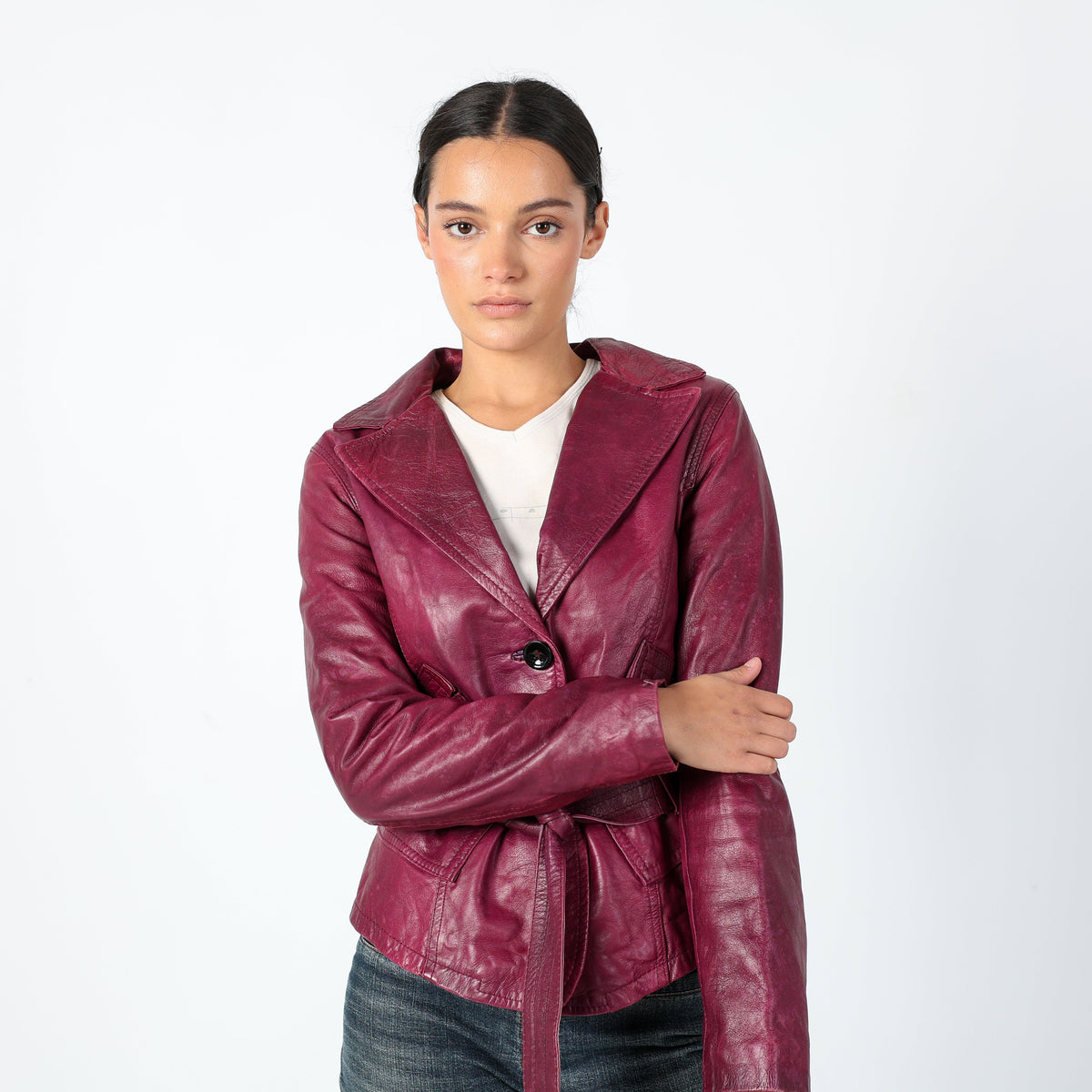 Purple 90s Vera Pelle Leather Jacket Unique, Gilmore Girls 90s (M)