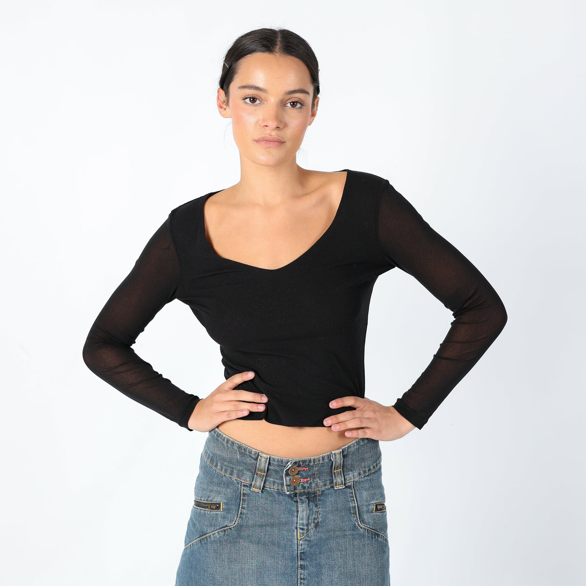 Black 90s PHARD Mesh Top Chic, Staple Piece, Monica from Friends (S)