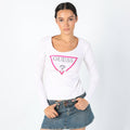White Y2K Guess Jeans Woven Top Detailing on front, Y2k Casualwear (S)