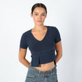Navy Blue 90s Cop Copine Woven Top Asymmetrical, Chic, Pocket Detail (M)