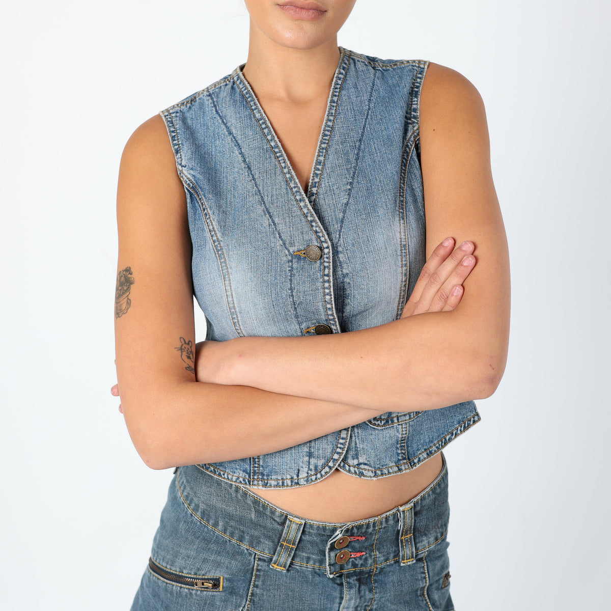 Light Blue 90s Edging Denim Waistcoat Summer Festival, 90s Waistcoat (8)