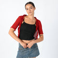 Red 90s Mesh Top Euro Summer, Sheer Cardigan, Chic (S)