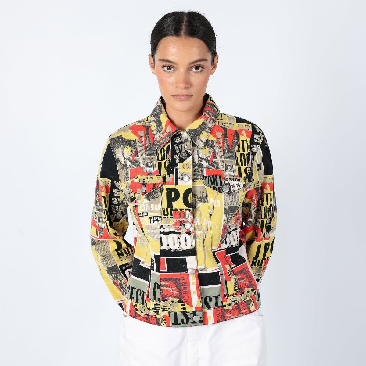 Light Green 90s Jean-Paul Gaultier Denim Jacket A/W 1997 "Fight Racism" (M)