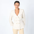 Cream Y2K Armani Woven Jacket Super Chic, Designer Stripe Blazer, Shoulder Pads, Office Siren (M)