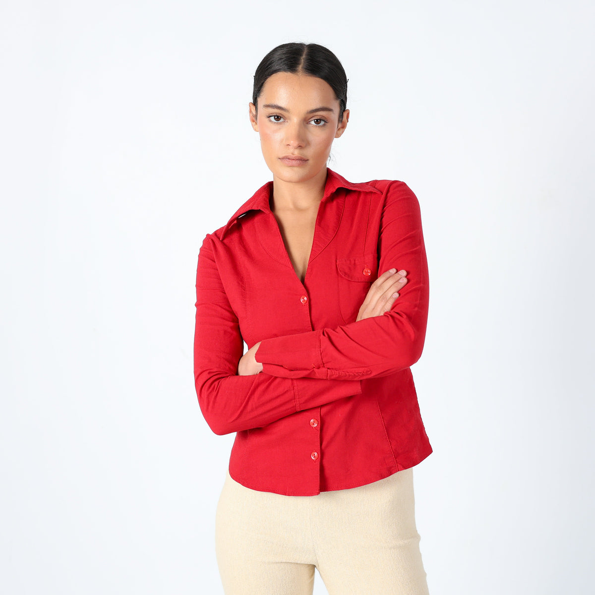 Red Y2K ALLY Group Shirt Chic, Date Night (S)