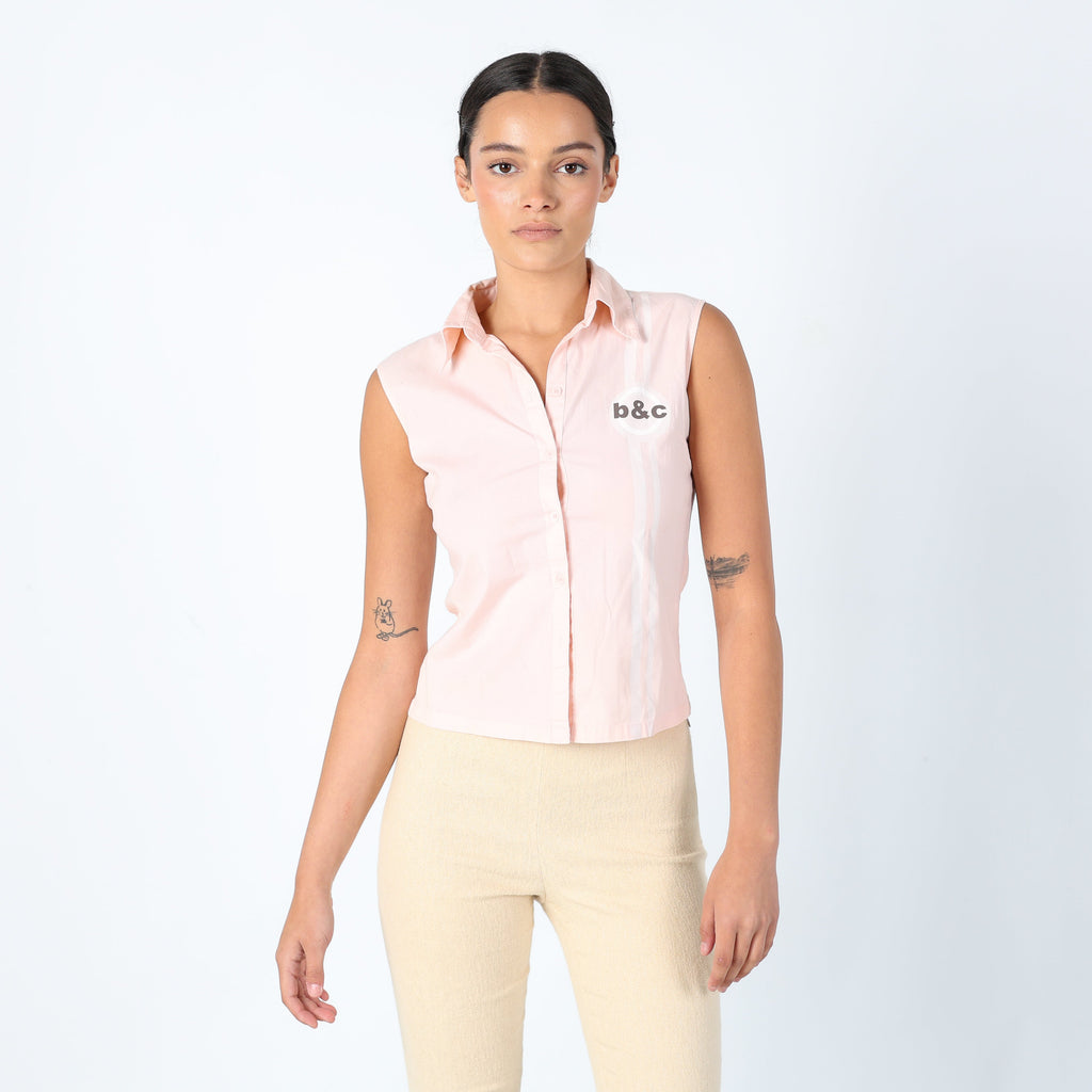 Baby Pink Y2K b&c Shirt 60s Style, Chic. Sleeveless (S)