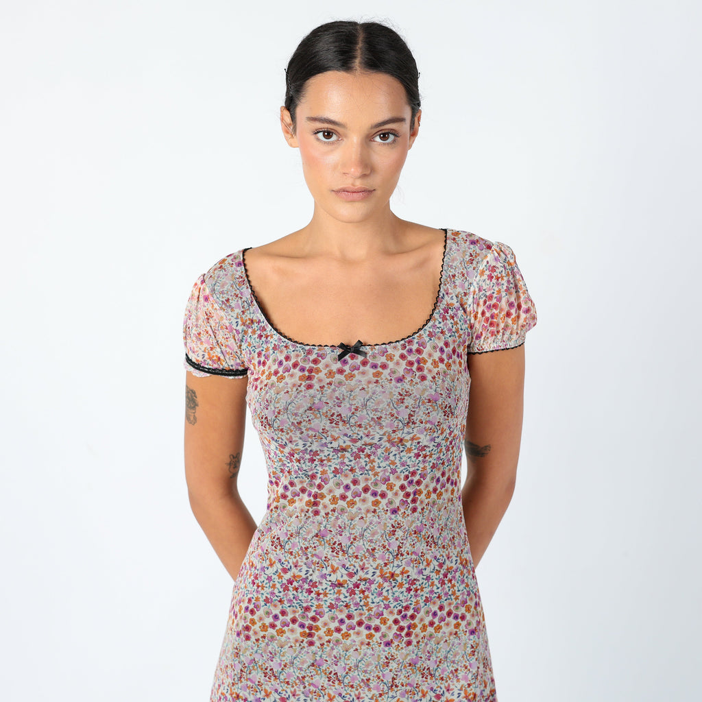 Beige Y2K Urban Renewal Woven Mini Dress Floral, Euro Summer (8)