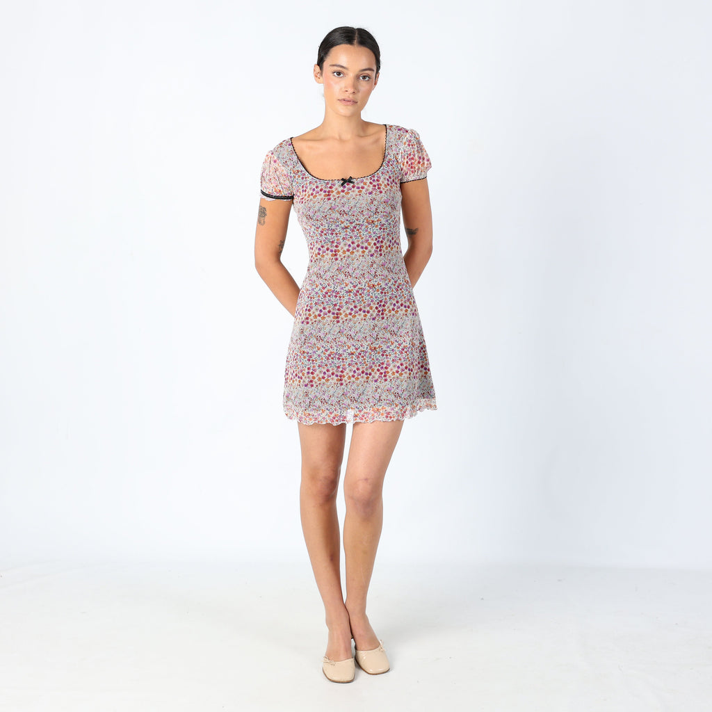 Beige Y2K Urban Renewal Woven Mini Dress Floral, Euro Summer (8)