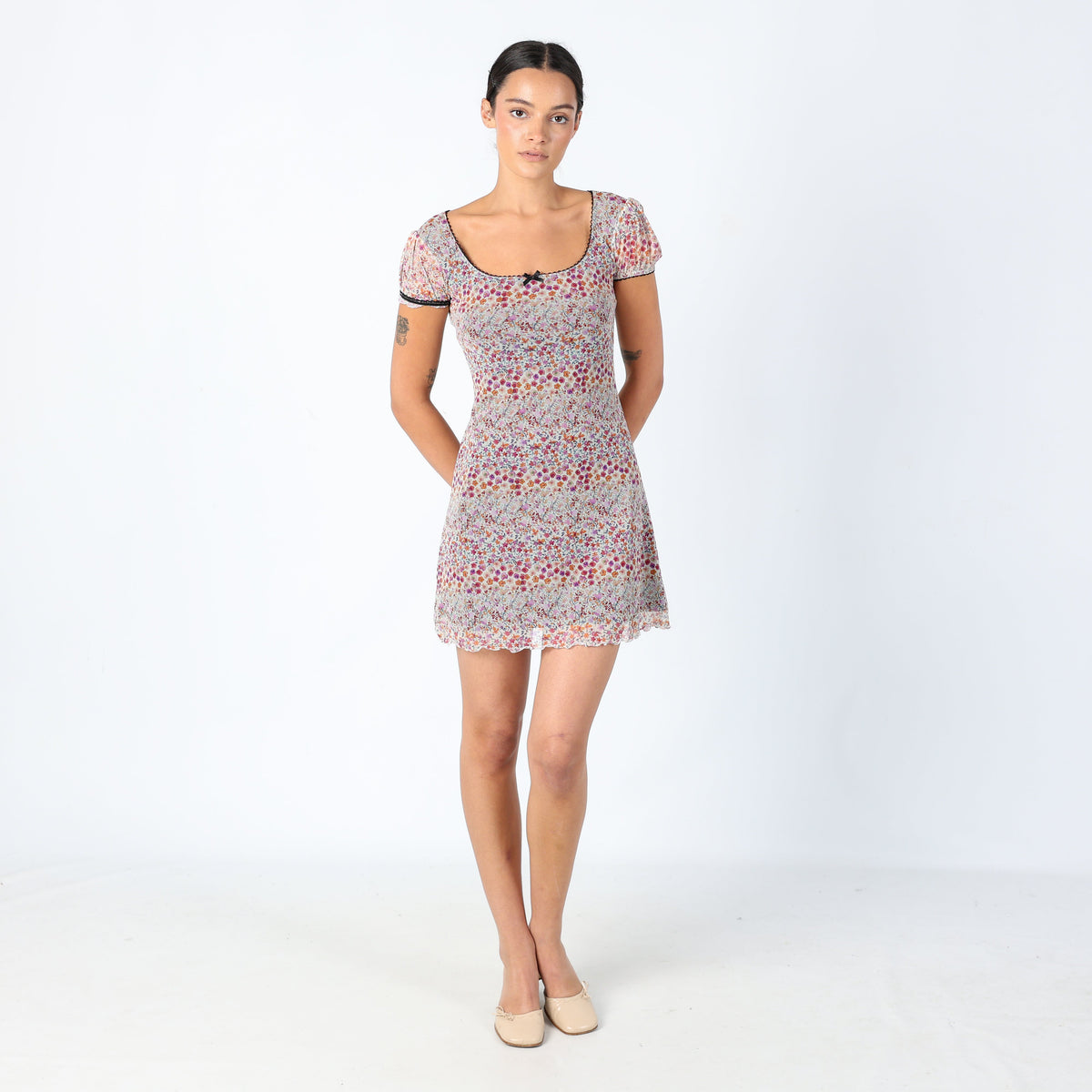 Beige Y2K Urban Renewal Woven Mini Dress Floral, Euro Summer (8)
