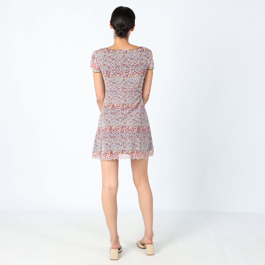 Beige Y2K Urban Renewal Woven Mini Dress Floral, Euro Summer (8)