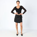 Black Y2K Blue Collection Woven Mini Skirt Cute Wrap Around Mini (S)