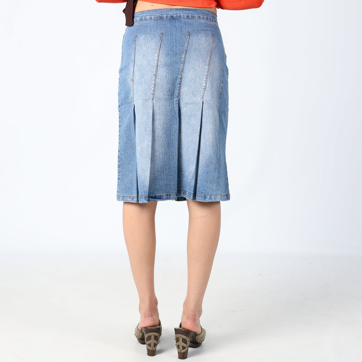 Light Blue Y2K Diske Jeans Denim Midi Skirt Y2k Gem Detail Pleated Midi (8)