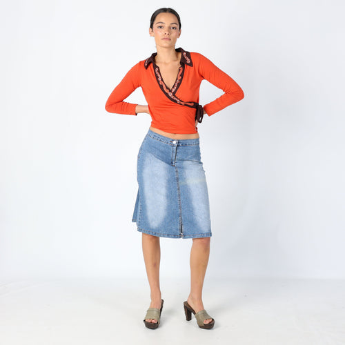 Light Blue Y2K Diske Jeans Denim Midi Skirt Y2k Gem Detail Pleated Midi (8)