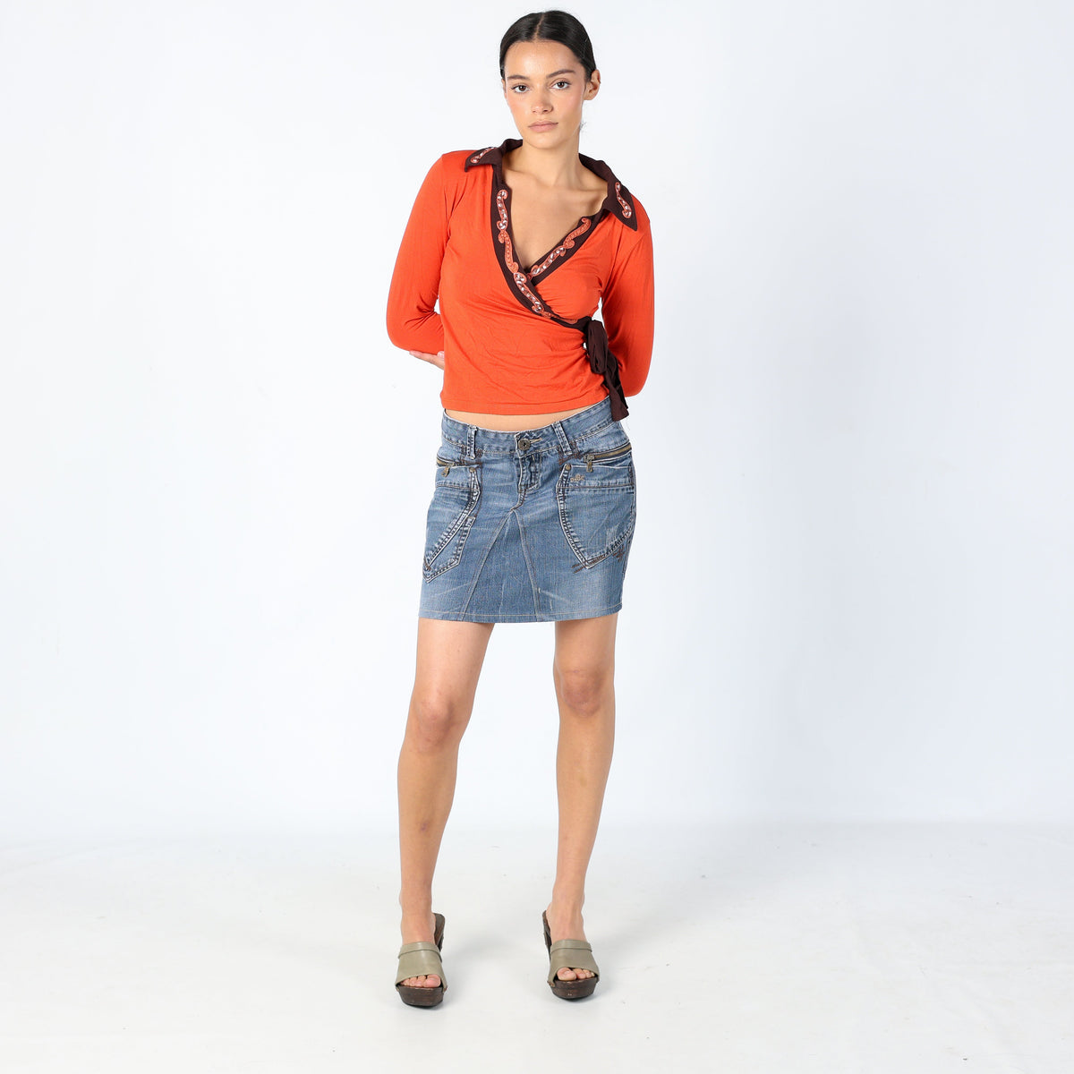 Navy Blue 90s DBC Denim Midi Skirt Zip Pocket Detailing (8)