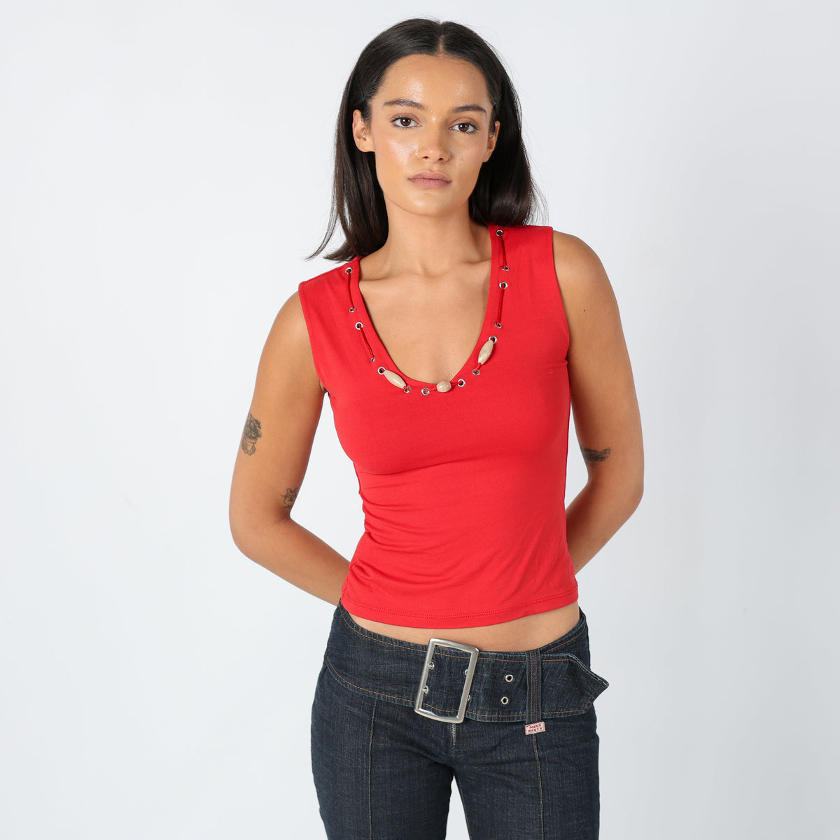 Red 90s Venus Cami Bead Detail Fitted (S)