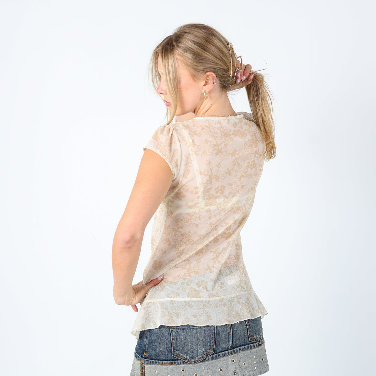 Cream Y2K Promod Cami Mesh Floral (10)