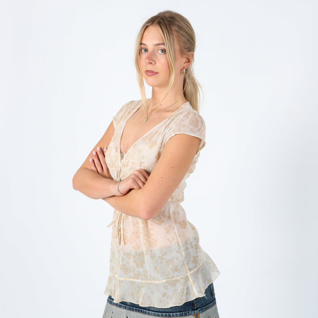 Cream Y2K Promod Cami Mesh Floral (10)