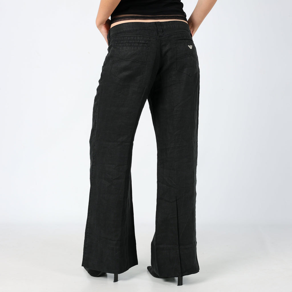 Black 90s Armani Jeans Woven Trousers Chic Designer Linen (M)