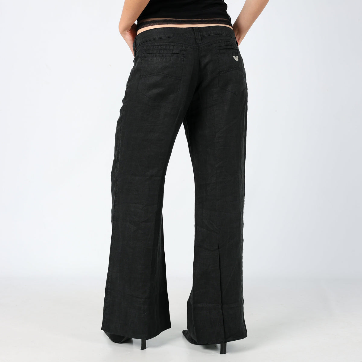 Black 90s Armani Jeans Woven Trousers Chic Designer Linen (M)
