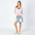 Light Blue Y2K New Sensation Denim Mini Skirt Detailing on Front Lace detailing (L)