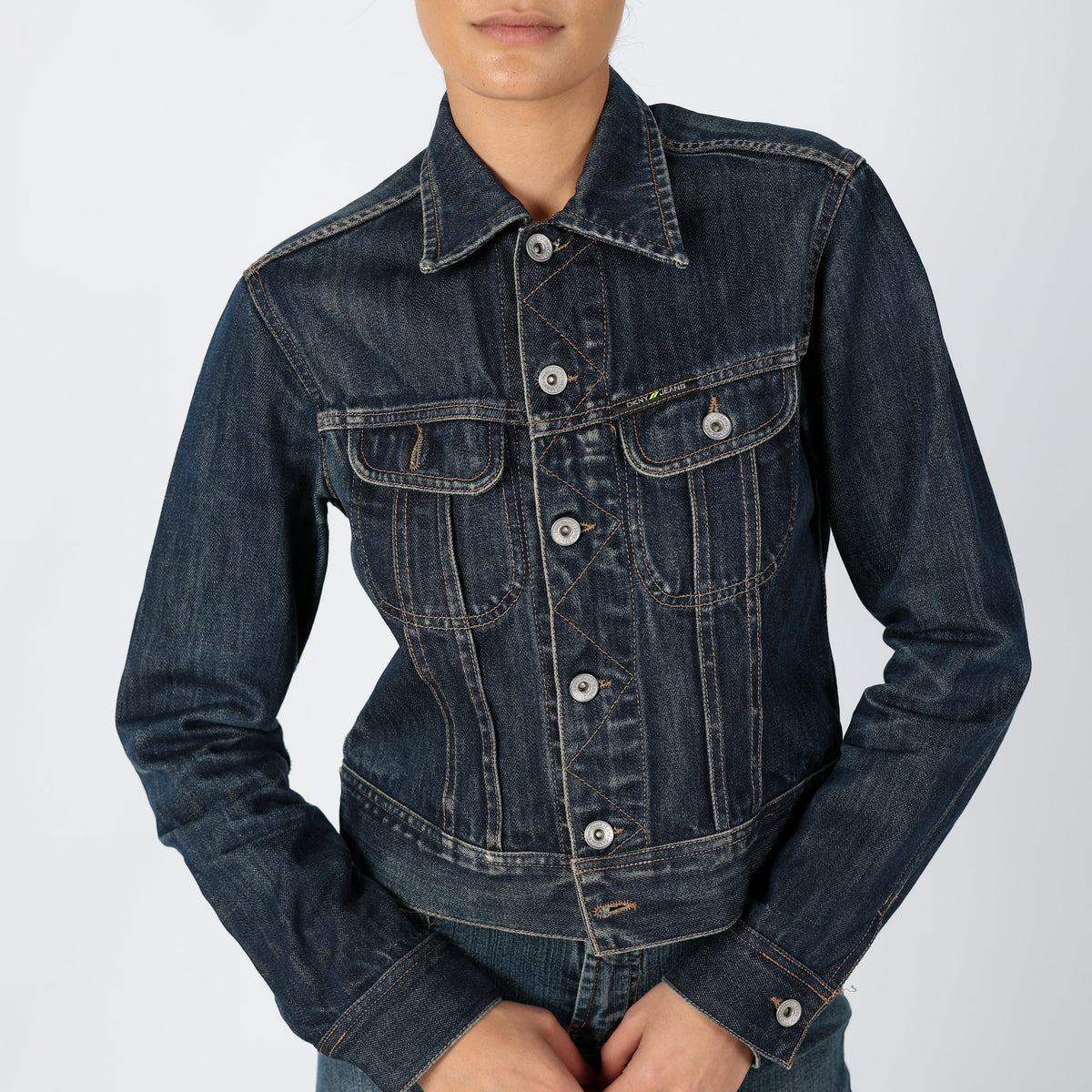 Navy Blue 90s DKNY Denim Jacket Super Cool Contrast Stitch (S)