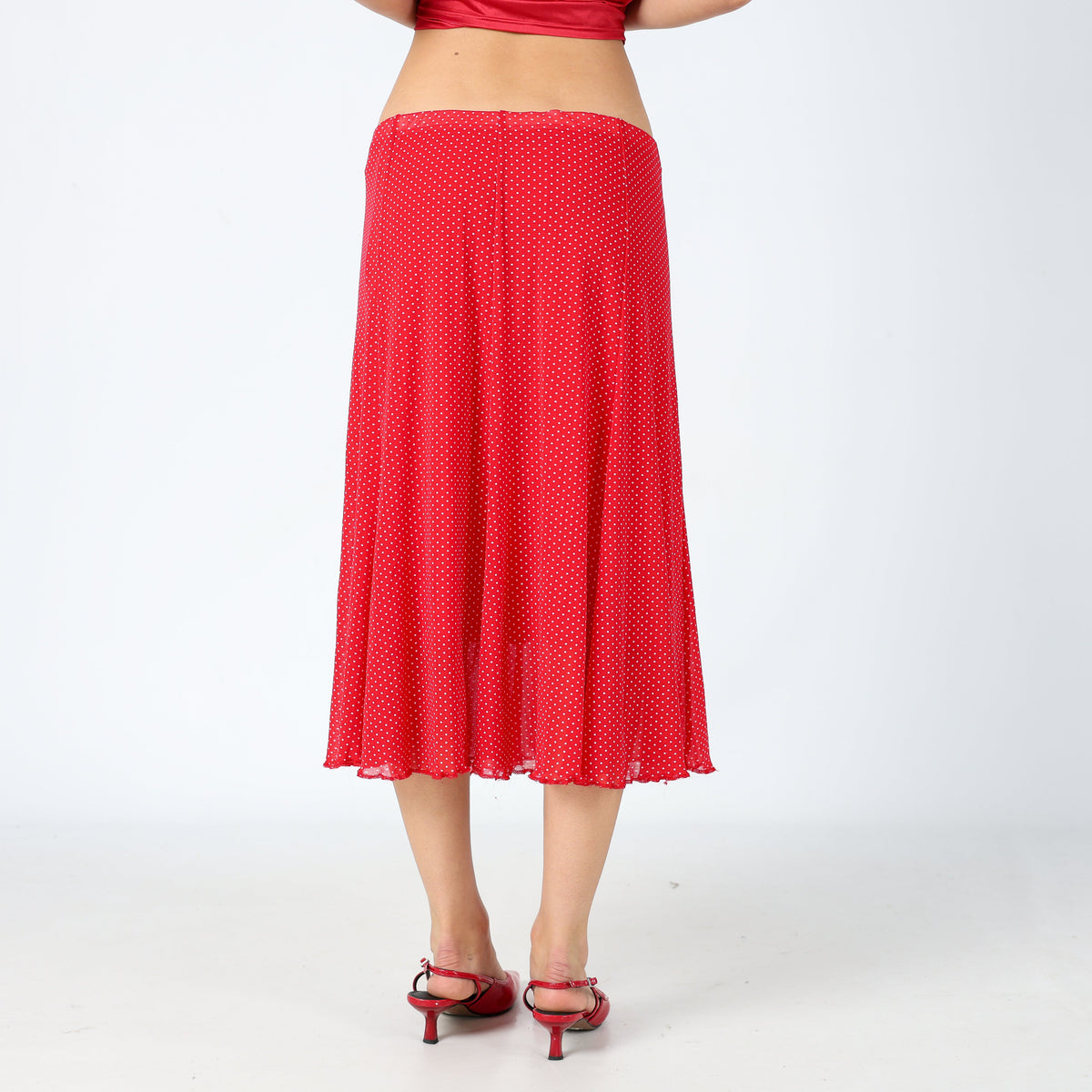 Red 90s Mesh Midi Skirt Polkadot (M)