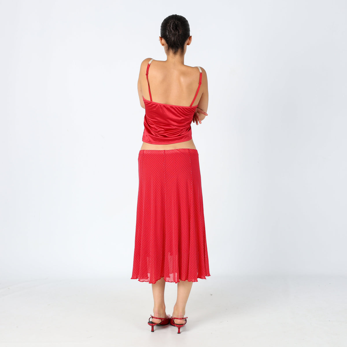 Red 90s Mesh Midi Skirt Polkadot (M)