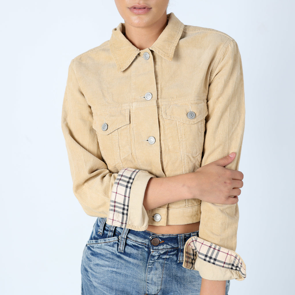 Tan 90s Burberry Light jacket Designer Corduroy Fitted (S)