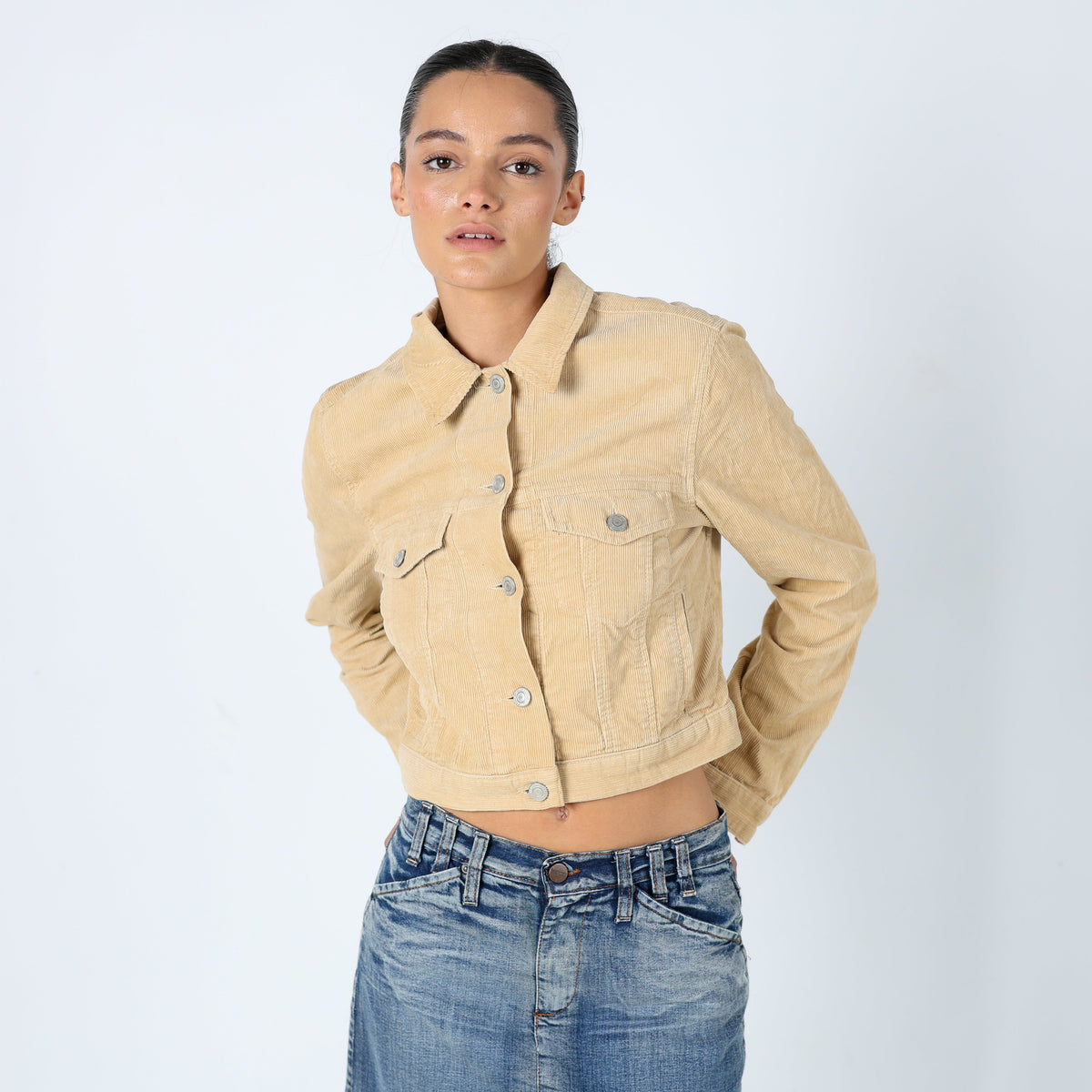 Tan 90s Burberry Light jacket Designer Corduroy Fitted (S)