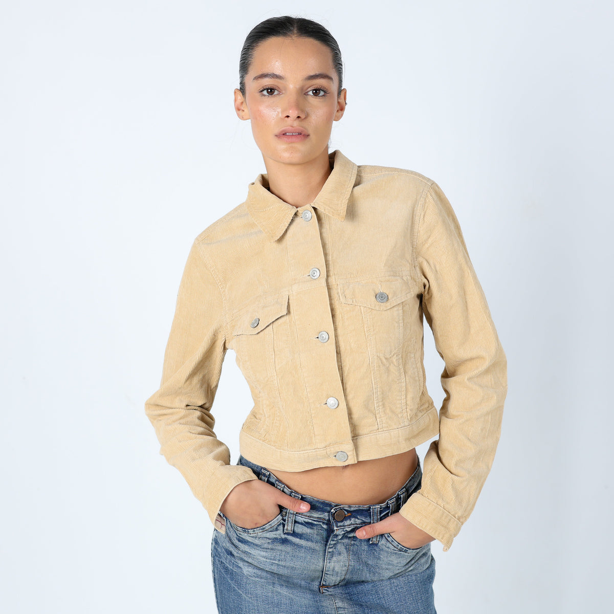 Tan 90s Burberry Light jacket Designer Corduroy Fitted (S)