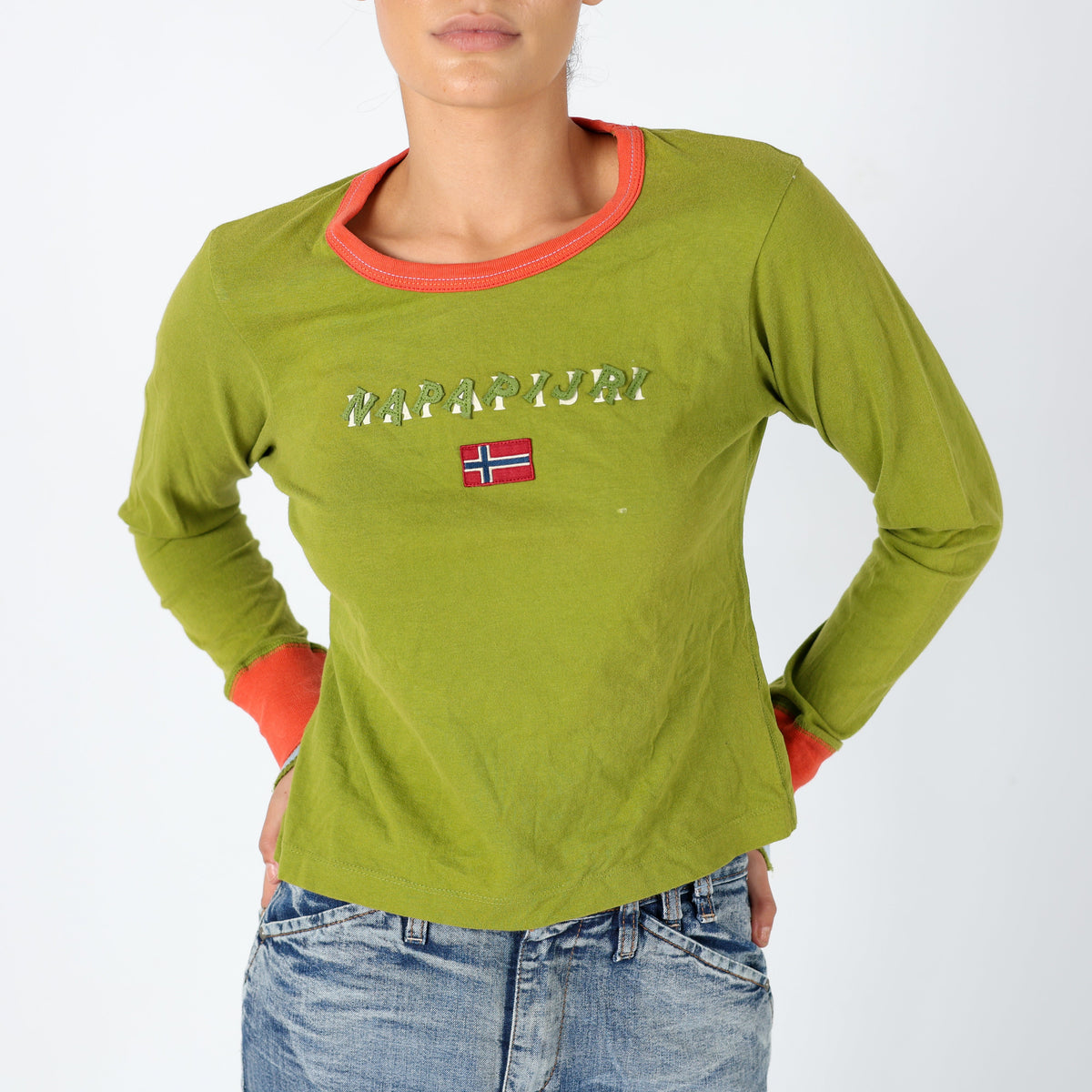 Light Green Y2K Napapijri Long Sleeve T Shirt (M)