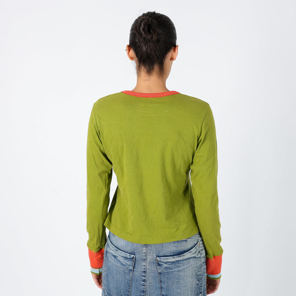 Light Green Y2K Napapijri Long Sleeve T Shirt (M)