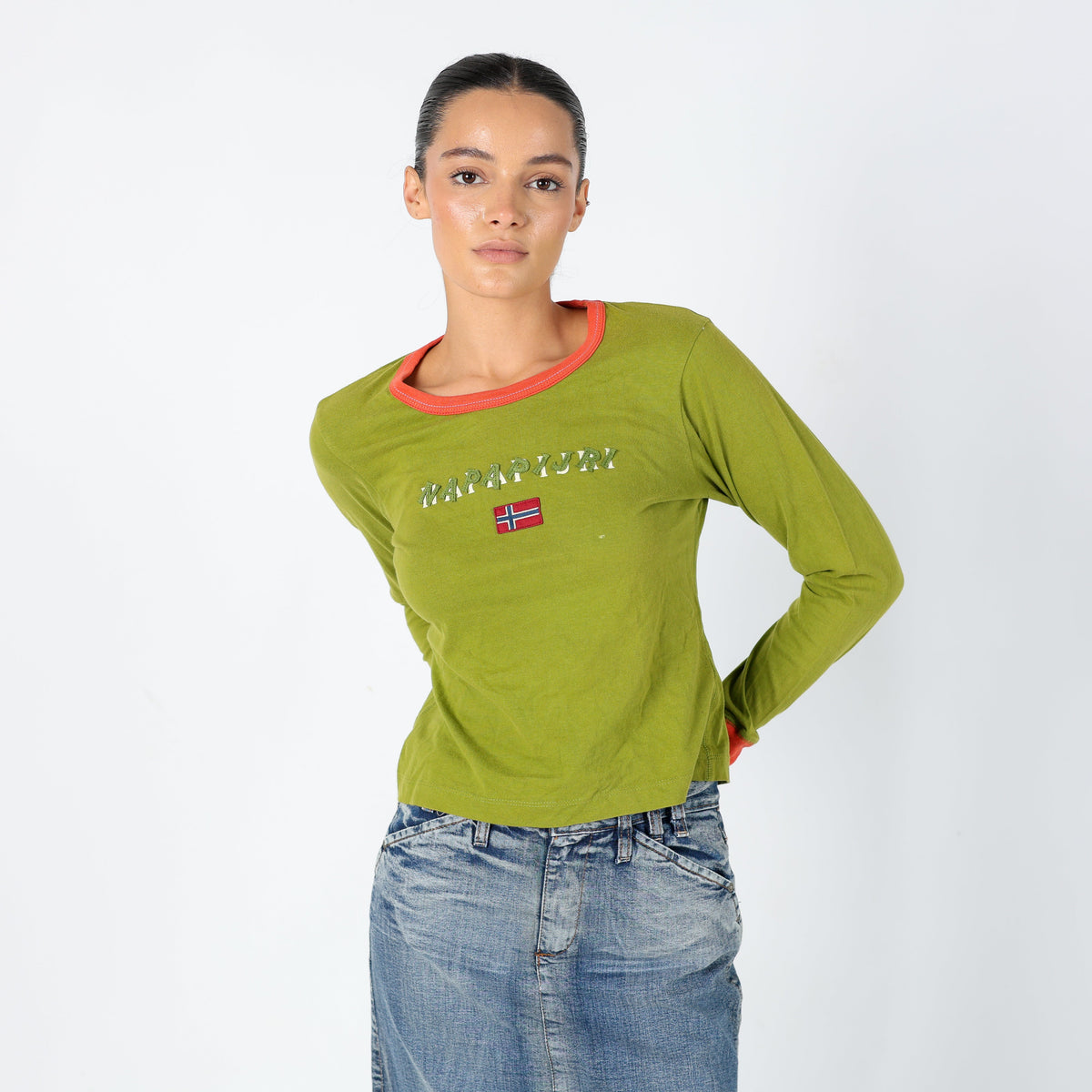 Light Green Y2K Napapijri Long Sleeve T Shirt (M)