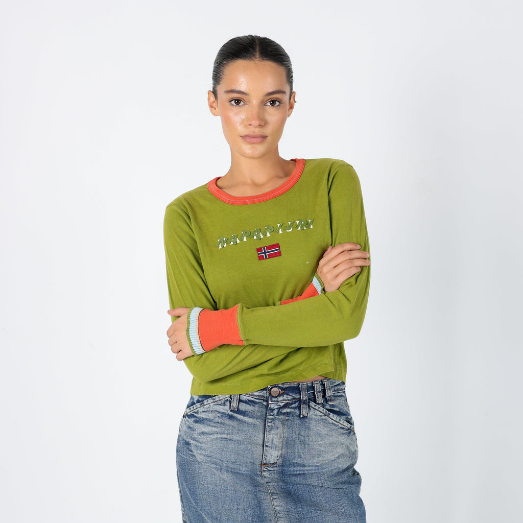 Light Green Y2K Napapijri Long Sleeve T Shirt (M)