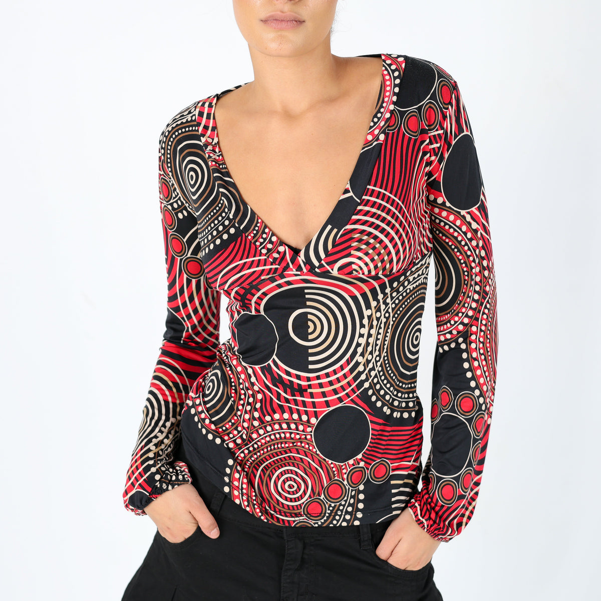 Black Y2K Coconuda Cami Plunge Neck Pattern Chic (8)