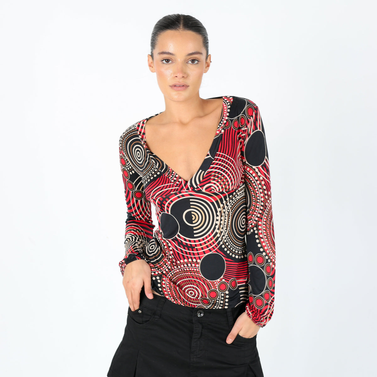 Black Y2K Coconuda Cami Plunge Neck Pattern Chic (8)