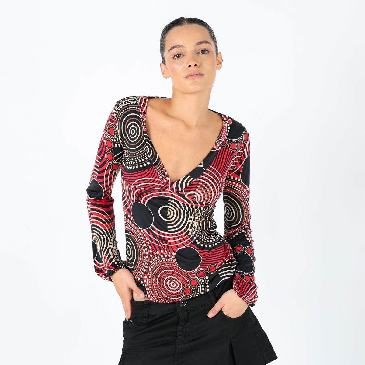 Black Y2K Coconuda Cami Plunge Neck Pattern Chic (8)