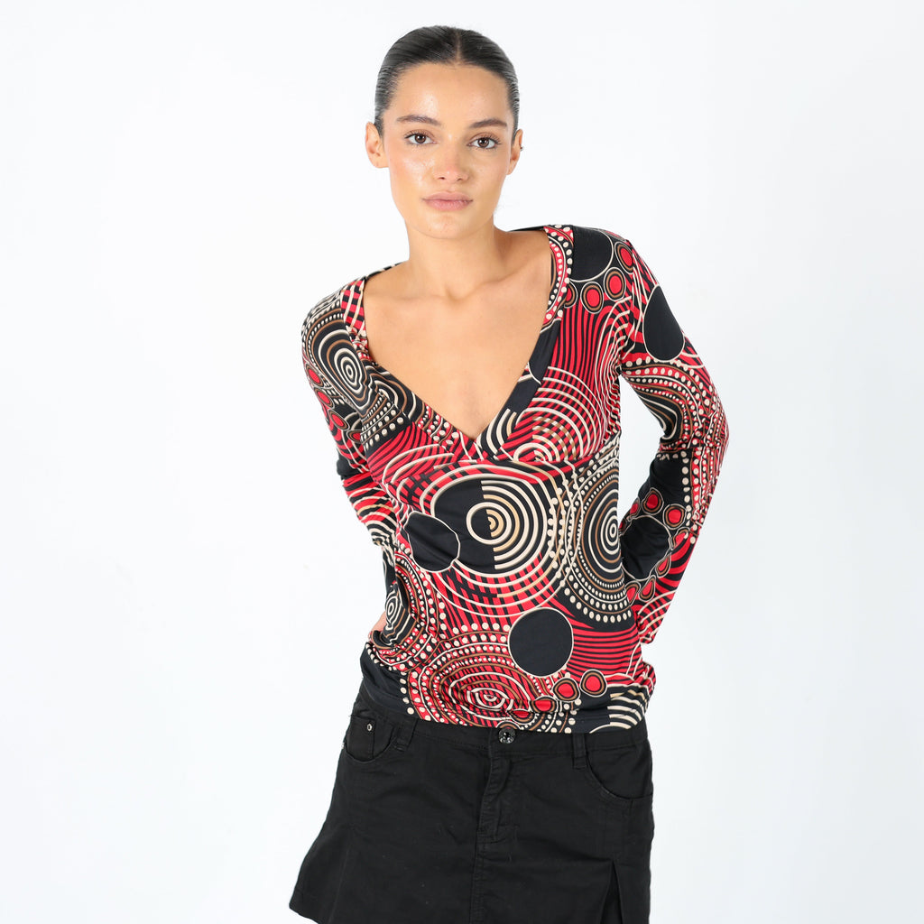 Black Y2K Coconuda Cami Plunge Neck Pattern Chic (8)