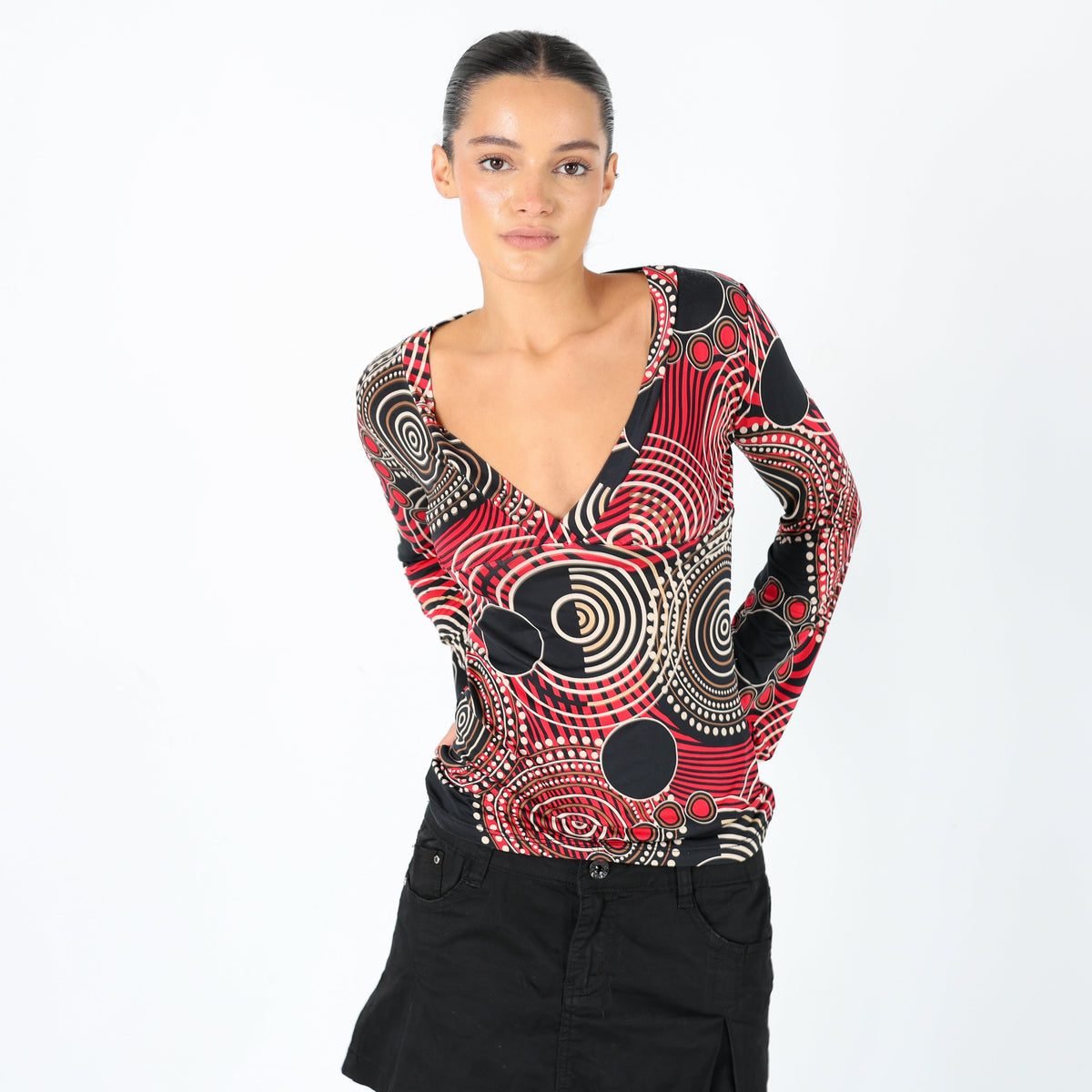 Black Y2K Coconuda Cami Plunge Neck Pattern Chic (8)